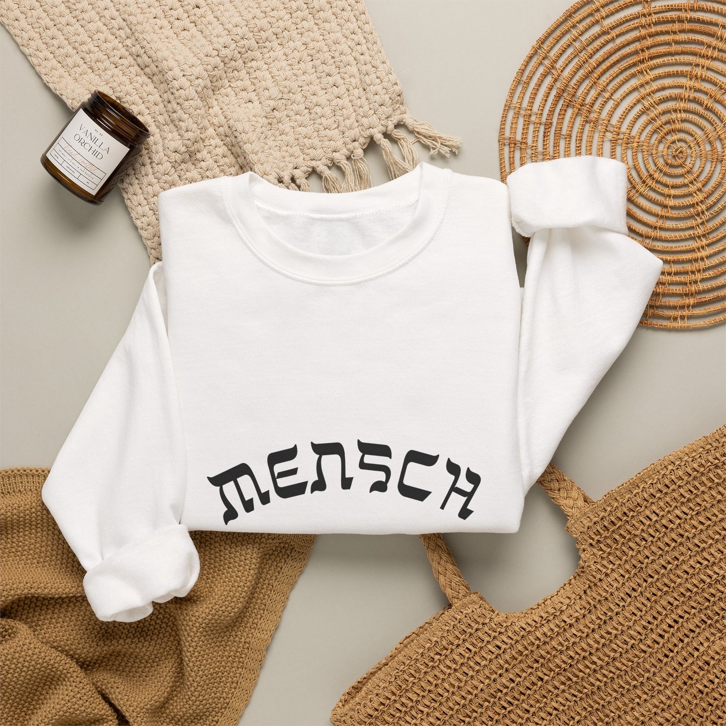 Mensch Sweatshirt, Funny Yiddish Jewish Crewneck, Cute Hebrew Gift, Preppy Jewish Humor