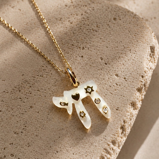 Mother of Pearl Chai Necklace with CZ Accents