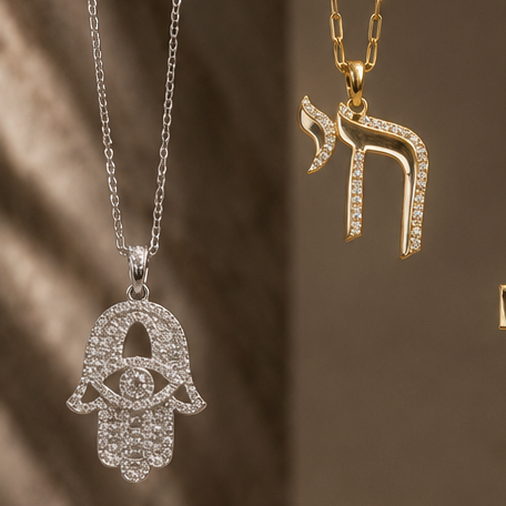 Hamsa pendant detail — 14k gold-plated sterling silver