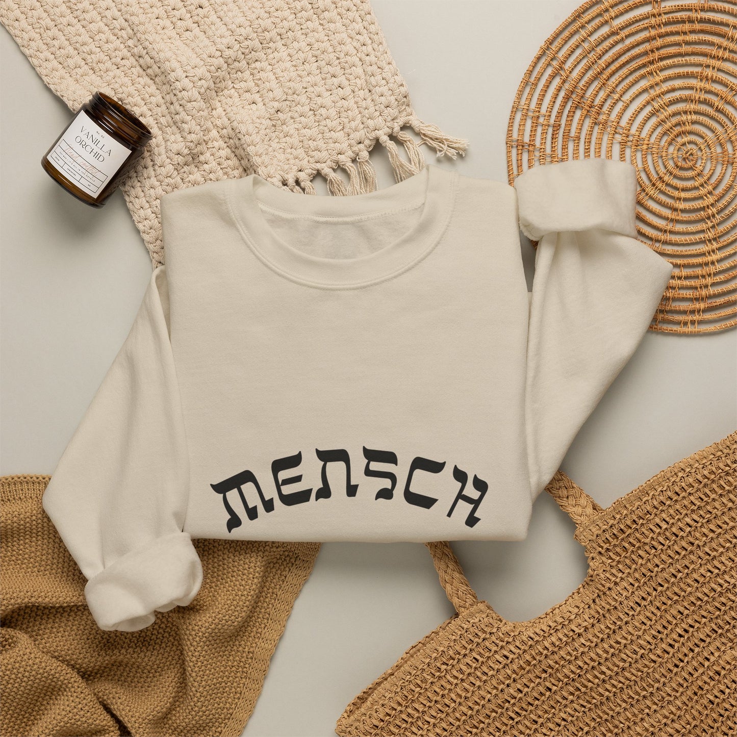 Mensch Sweatshirt, Funny Yiddish Jewish Crewneck, Cute Hebrew Gift, Preppy Jewish Humor