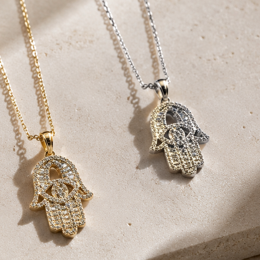 Baguette Cubic Zirconia Hamsa Necklace