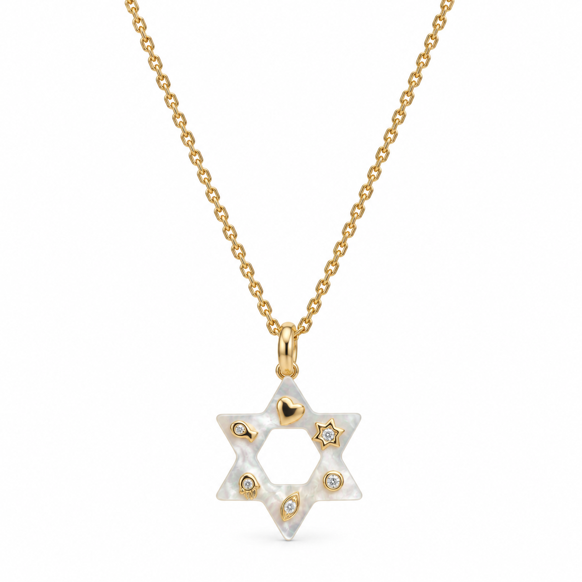 Mother of pearl Star of David necklace on a gold chain
