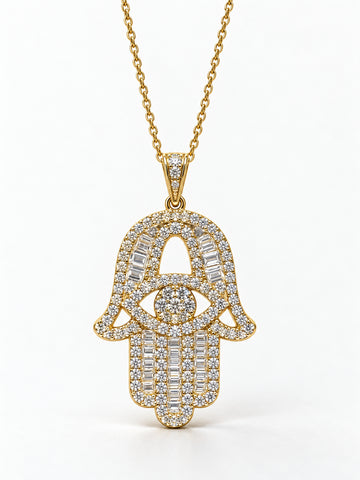 Hamsa Necklace — 14k Gold-Plated Sterling Silver with Cubic Zirconia